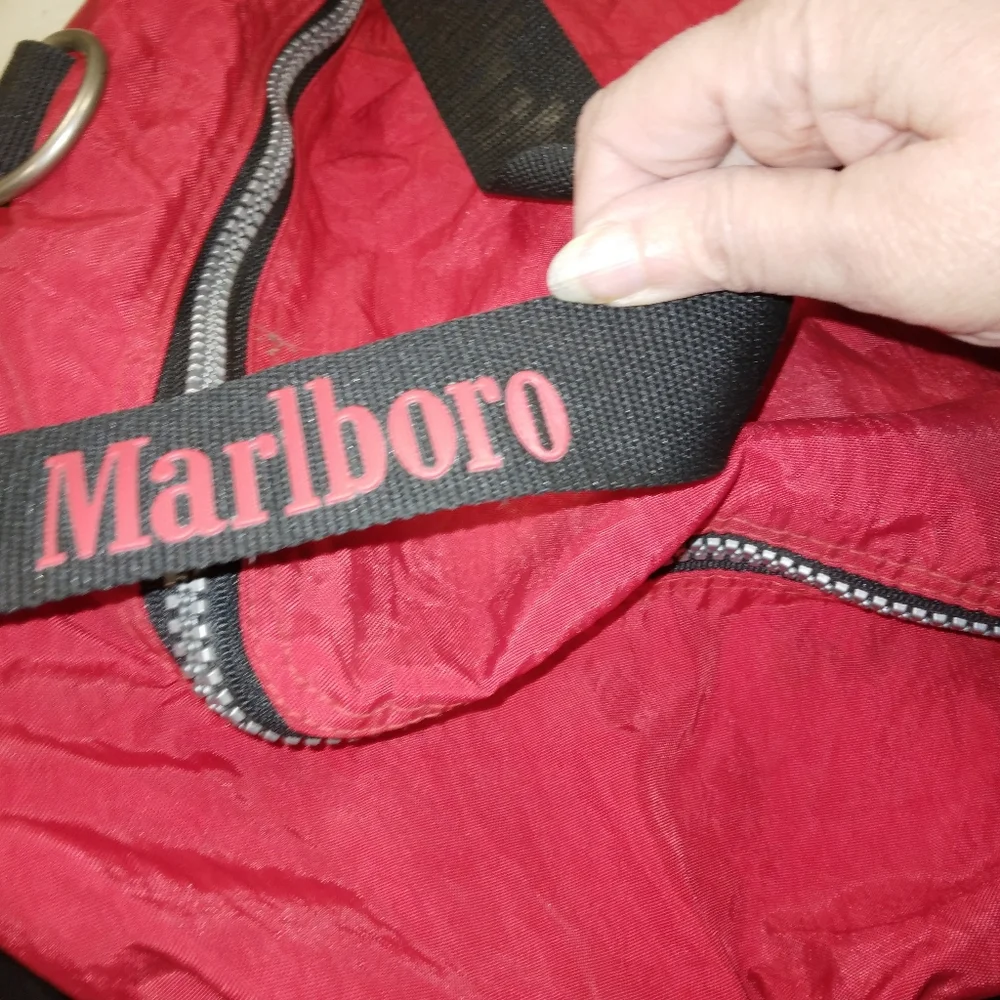 Vintage 90s Marlboro Unlimited Large Duffle Bag Logo Black Red DAMAGED